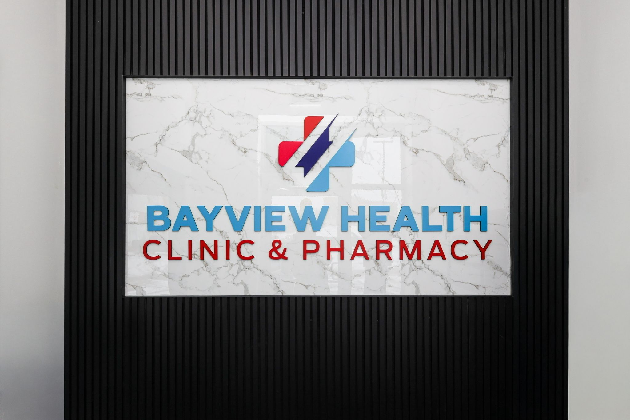 Bayview Health Clinic reception lobby and pharmacy entrance